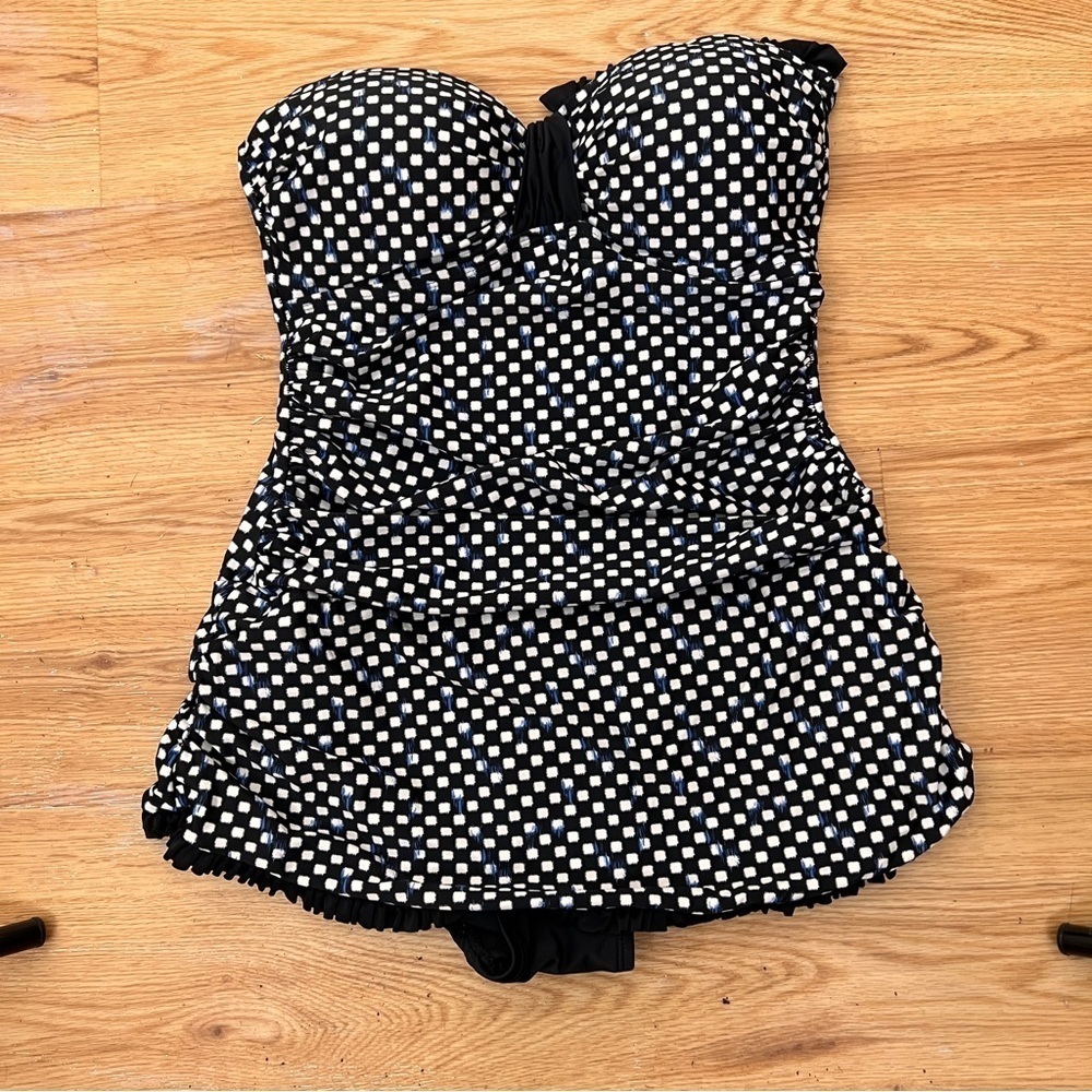 Polka Dot Black and White One-Piece strapless